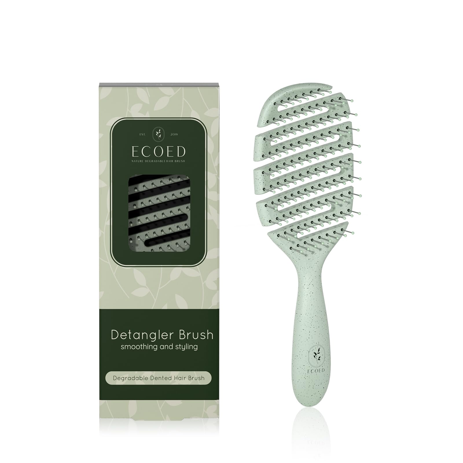 Eco-Friendly Vented Detangling Brush for Curly, Wavy, and Straight Hair (Green)