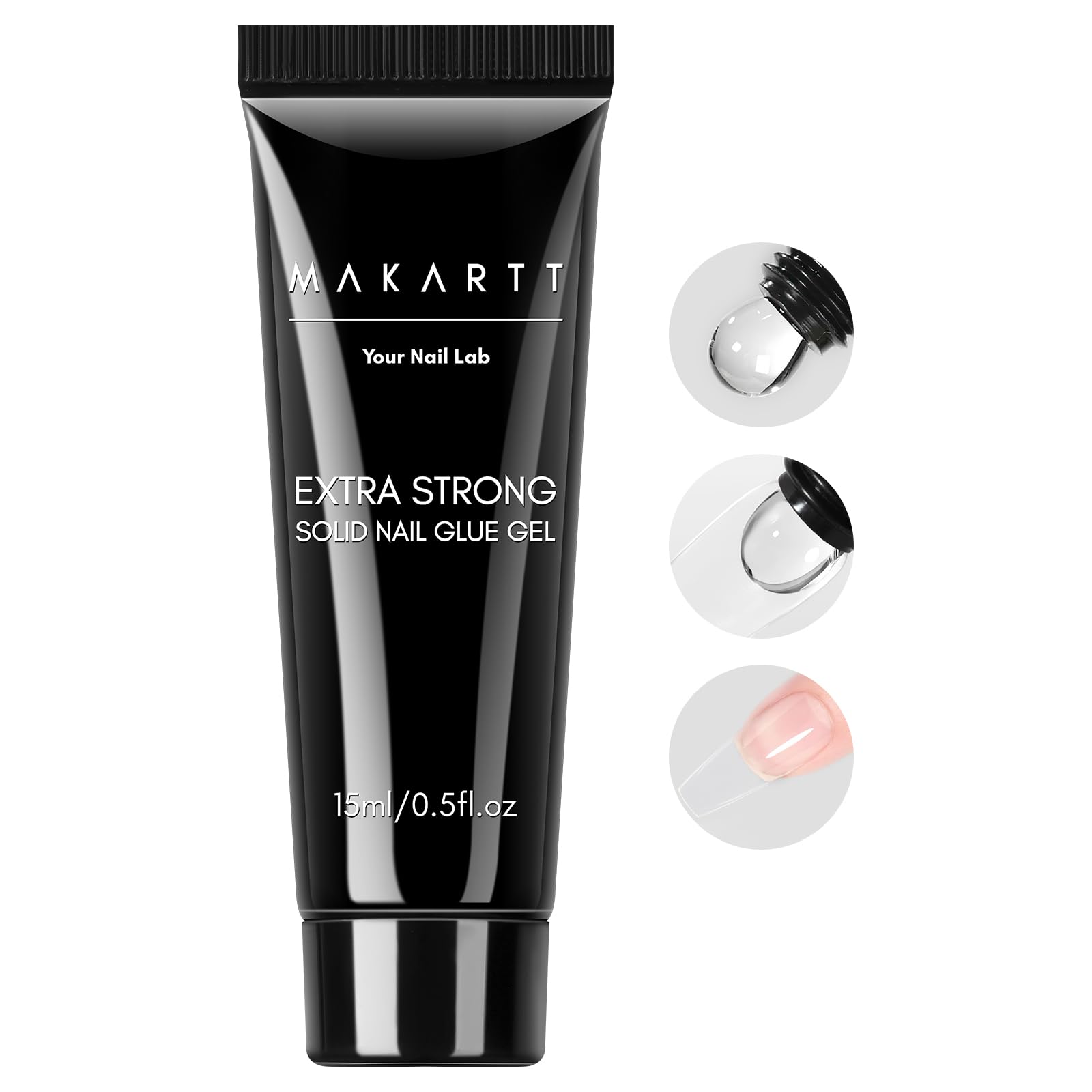 Makartt Solid Nail Glue Gel for Press On & Acrylic Nails - Super Strong Clear Adhesive 15ML, Perfect for Art Design Enth