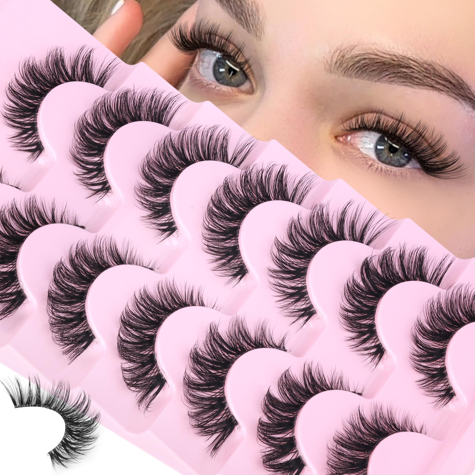 Wispy Lashes Clear Band Cat Eye Lashes for Natural Look Pestañas Postizas Naturales de Lashiquetas Transparentes para O