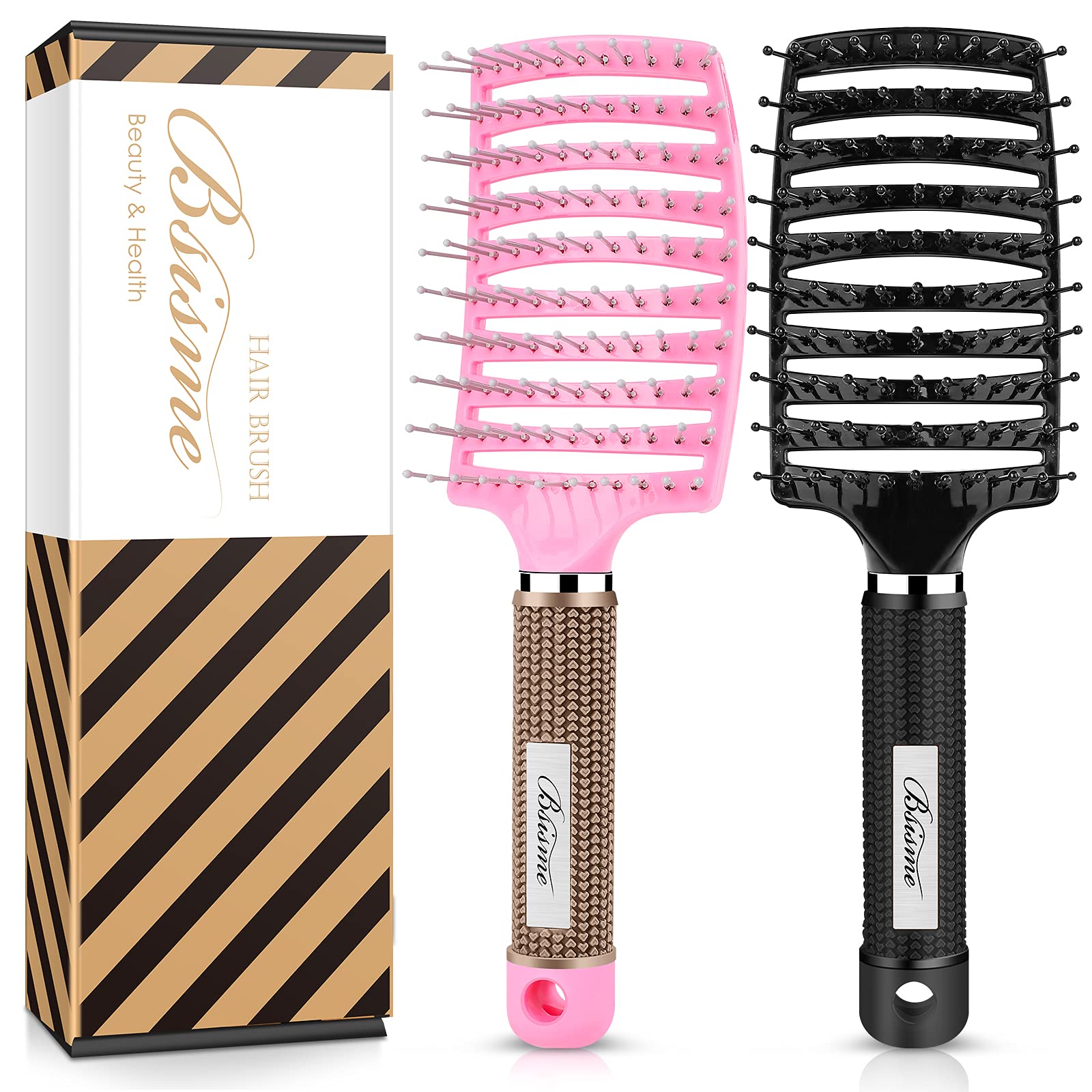 Curved Vented Detangling Hair Brushes for Women Men Kids (Pink+ Black)
| Professional Vent Styling Brush for Wet Dry Cu