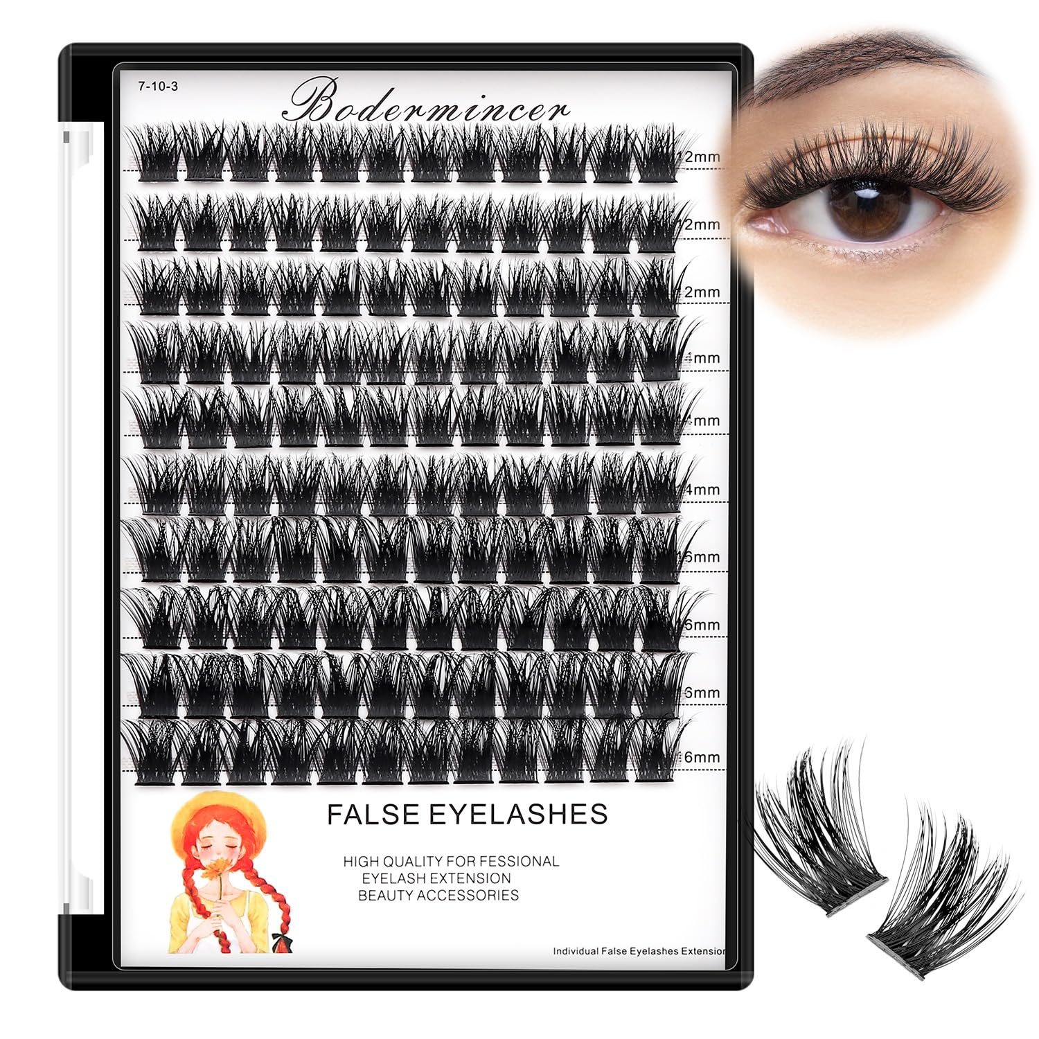 Bodermincer Curls Durable Black/Brown/Colored Lashes For Beginners 12-14-16mm Mixed Lash Clusters Kit